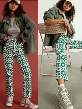PacSun Floral Daisies High Rise Straight Denim Jean Green White Size 22